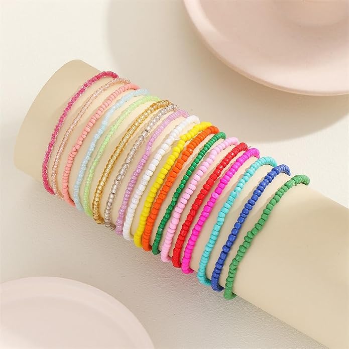 Fuqimanman2020 18Pcs Boho Stackable Beaded Bracelets for Women Colorful Handmade Multilayered Rice Beads Anklets Set Summer Beach Bohemian Jewelry Gift