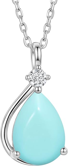 ADITA GOLD Birthstone Necklace for Women, 925 Sterling Silver Teardrop Pendant, Simulated Gemstone, Birthstone Jewelry