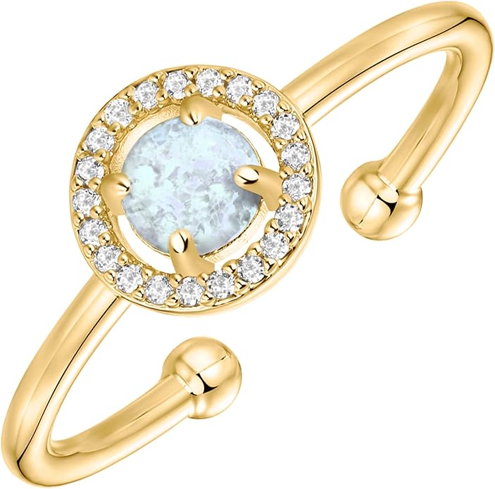 PAVOI 14K Gold Plated Created Opal Rings - Stacking Rings for Women