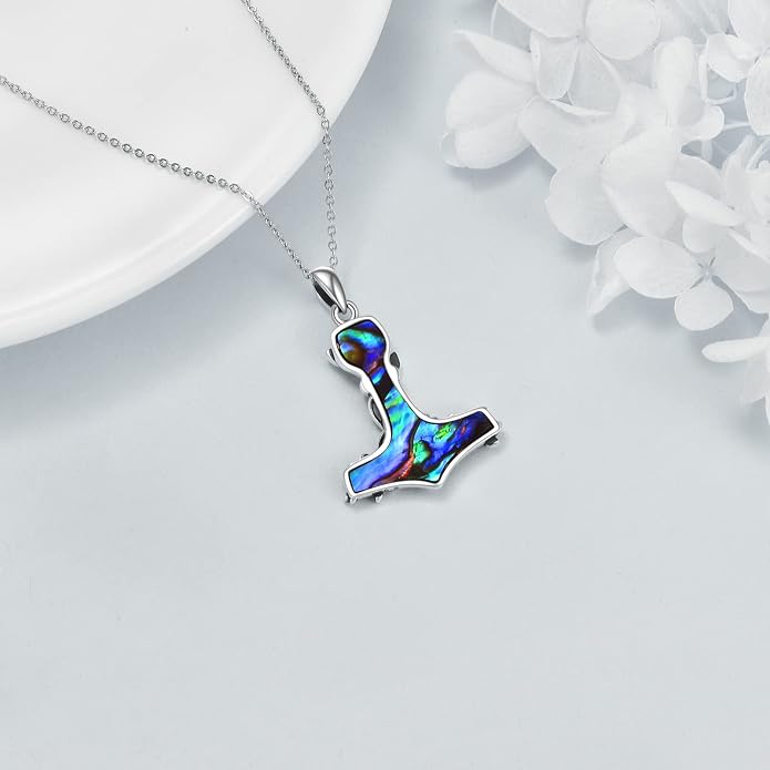 Thor Hammer Necklace 925 Sterling Silver Mjolnir Tree of Life Pendant Necklace Viking Vegvisir Jewelry for Women wife Mom