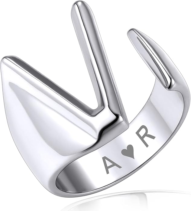 KeyStyle Bold Initial Letter Rings Adjustable, GoldChic Jewelry Women Gold Statement Ring Personalized Engraved Women’s Open Signet Ring for Party (Gold, White Gold, Black)