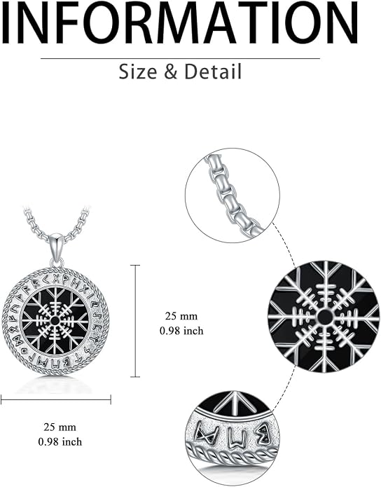 Viking Necklace for Men Women 925 Sterling Silver Norse Jewelry Fathers Mothers Day Anniversary Birthday Gifts for Mom Dad Husband Brother (with Gift Box)