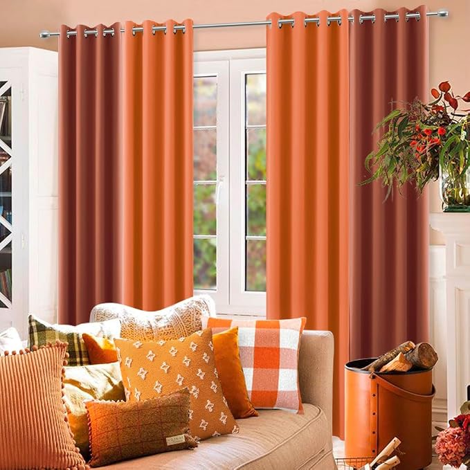KOUFALL Orange Fall Curtains for Living Room,Halloween Curtain 84 Inch Length 2 Panels Set Blackout Bright Light Orange Color Funky Curtains for Bedroom Cortinas para Sala De Otoño