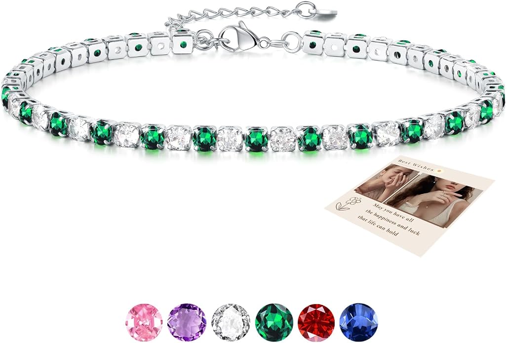 Sfoni Ankle Bracelet for Women, Adjustable Slider Anklet Sparkling Cubic Zirconia Summer Ankle Chain Anniversary Birthday Graduation Jewelry Gift for Women Men with Gift Card & Box