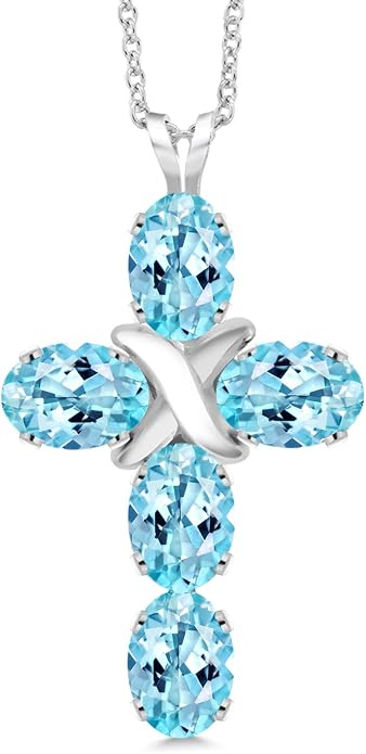 Gem Stone King Cross Pendant Necklace for Women | 925 Sterling Silver | 6X4MM Gemstone Birthstone | Jesus Christian Religious Crucifix Jewelry Gifts | 18 Inch Chain