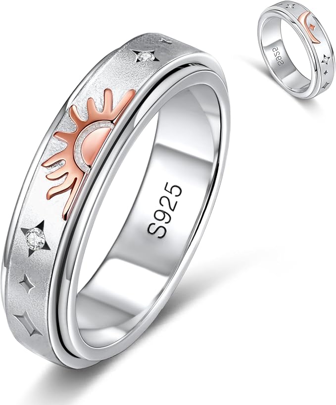 Fidget Ring Spinner Ring for Anxiety Women Men Daughter Real S925 Sterling Silver Fidget Ring