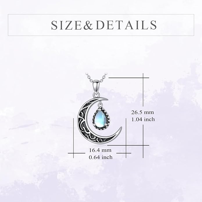 VONALA Crescent Moon Necklace Sterling Silver Emerald/Red/Purple/Black/Rainbow Topaz/Green/Aquamarine/Blue/Moss Agate Celtic Moon Teardrop Necklace Celtic Jewelry Gifts for Women Birthday