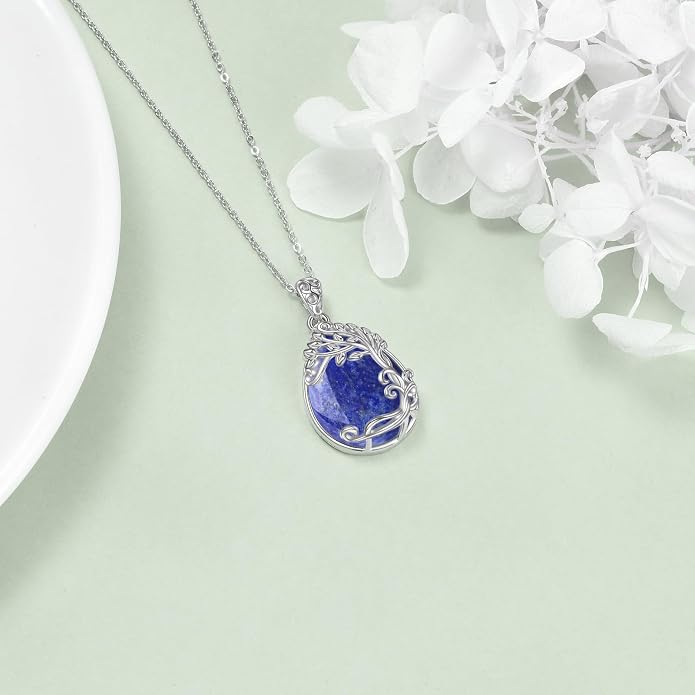 YAFEINI 925 Sterling Silver Moonstone Necklace Filigree Teardrop Pendant Necklace Jewelry for Women Girls