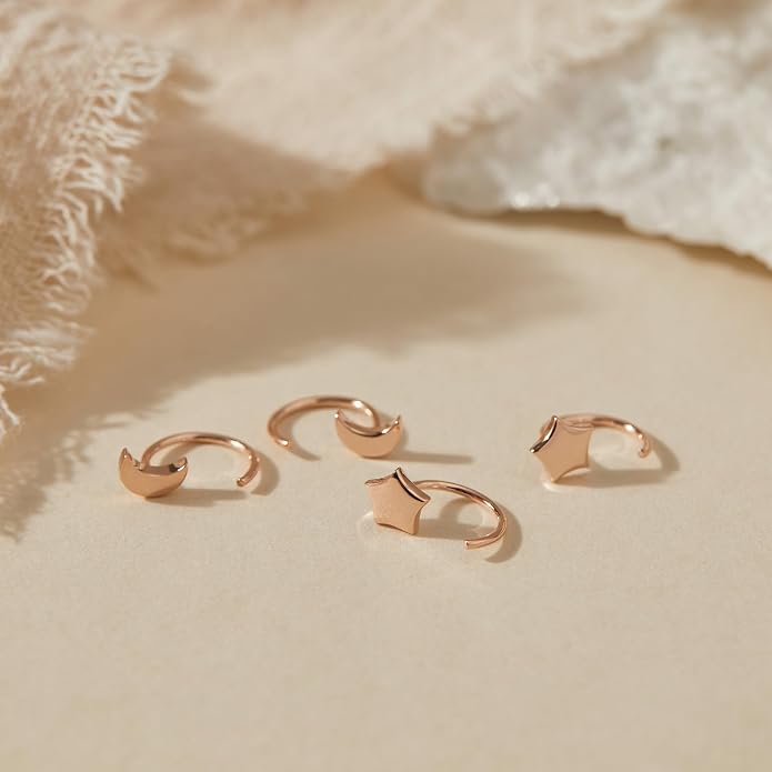 CHIC & ARTSY 925 Sterling Silver Half Hoop Earrings for Women, Small Huggie Hoops Set with Ball Bar Star Moon Cross & Pearl, Lightweight Comfort Fit Everyday & Sleep Earrings