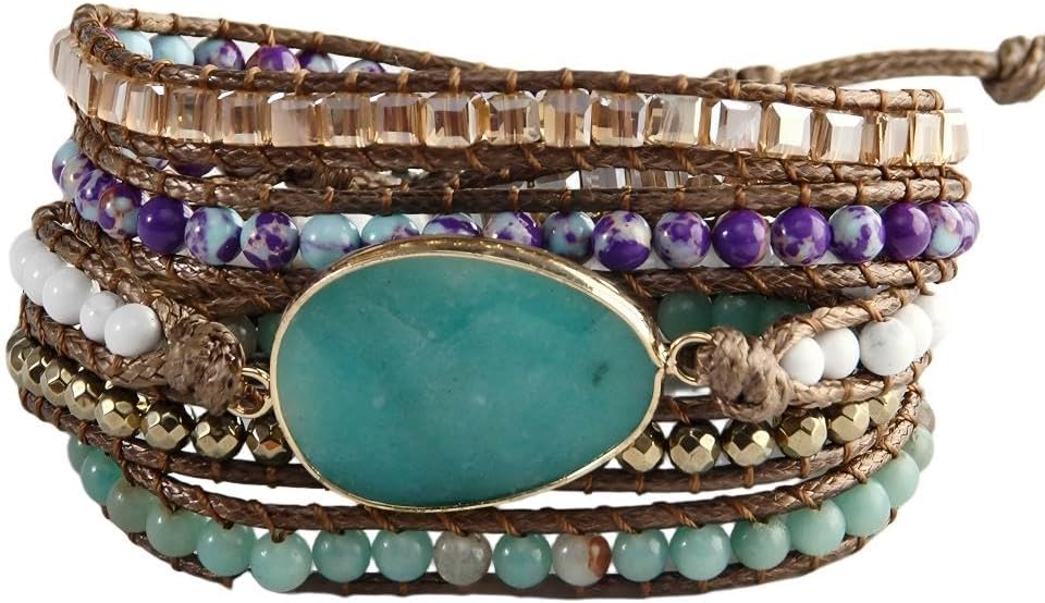 Women Wrap Bracelets Boho Natural Stone Jasper Turquoises Strand Bracelet Jewelry Collection
