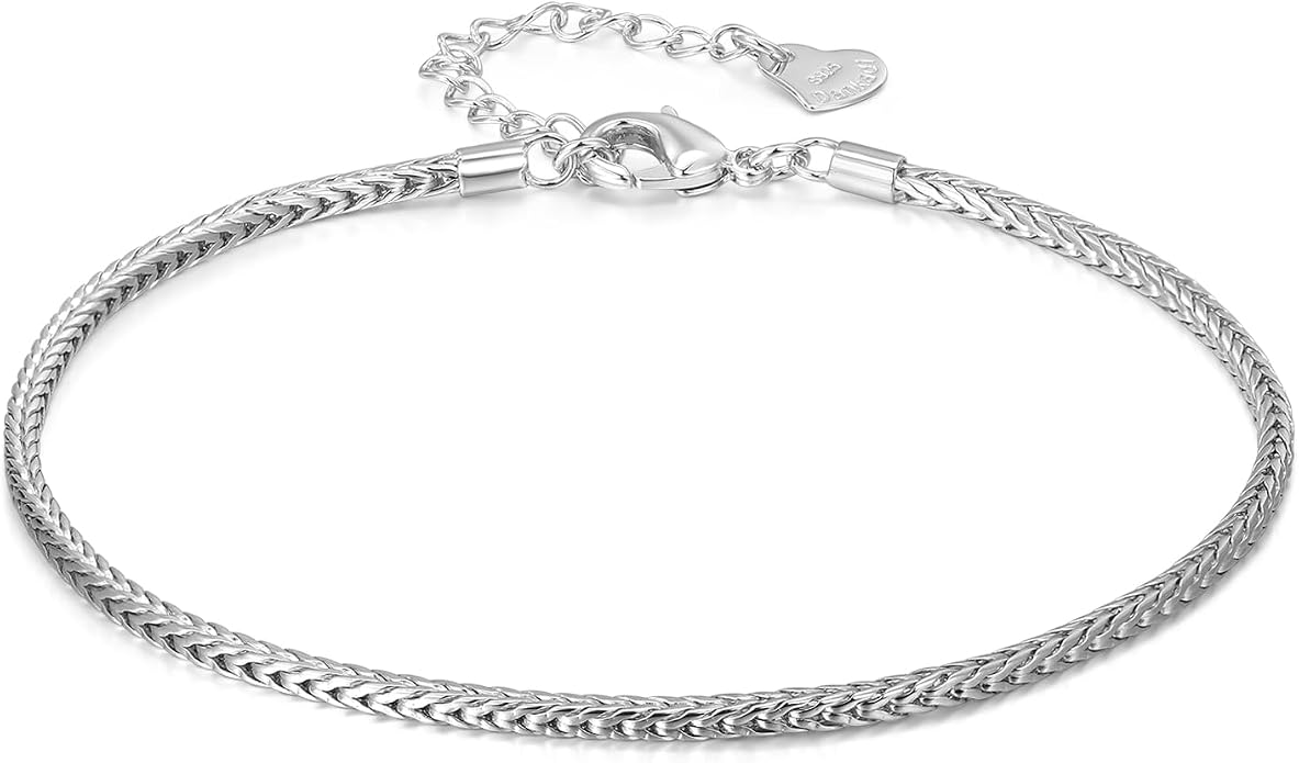 Dankadi Women 925 Sterling Silver Anklets Bracelet Men Simple Chopin/Box Chain/Twist Rope Chain Summer Beach Foot 24k Gold Plated Jewelry Gift