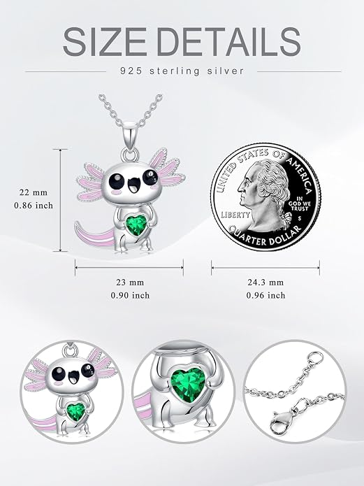 Dorunmo Axolotl Necklace 925 Sterling Silver Axolotl Birthstone Pendant Cute Animal Axolotl Jewelry Gifts for Women