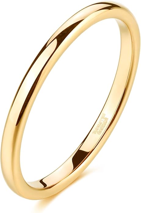 TRUMIUM 2mm 4mm 6mm 8mm Tungsten Wedding Band Ring for Men Women Silver/Rose Gold Plated/Rainbow/Gold Plated Domed High Polish Engagement Promise Rings Comfort Fit 4-15