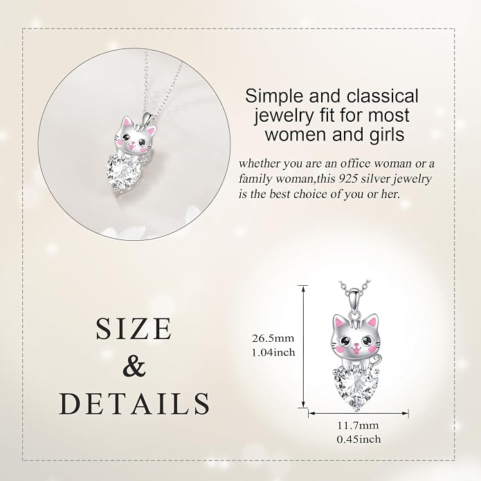 Bat/Cow/Cat/Bunny Necklace 925 Sterling Silver Heart Animal Pendant Necklace for Women