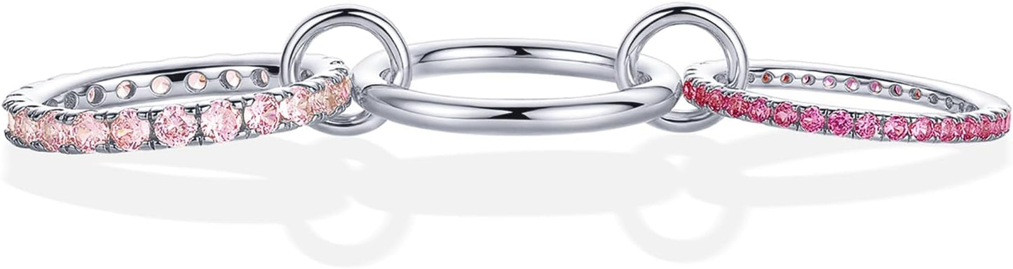 PAVOI 14K Gold Plated Interlocking Ring for Women - Chunky Connected Bands Interlock Stackable Rings for Women - Trendy Cubic Zirconia Two Tone Interlocked Multi-Band Statement Jewelry