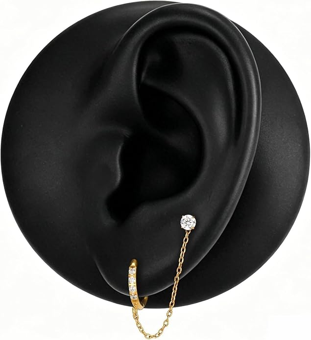 1 Pair ASTM F136 Titanium Double Piercing Dangle Earrings, Cubic Zirconia Dainty Chain Earrings for Helix Conch Earlobe