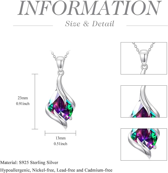 HPQQ Birthstone Necklace for Women 925 Sterling Silver Teardrop Pendant Fine Jewelry Birthday Mothers Day Gifts for Women Mom Her