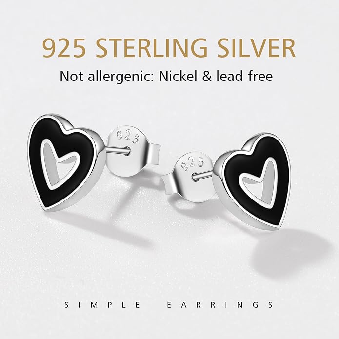 FindChic Hypoallergenic Sterling Silver Small Bar/Heart/Dot/Triangle/Butterfly/Lightning Studs Earrings Minimalist Geometric Jewelry Valentine Gifts for Women Men Girls, with Gift Box