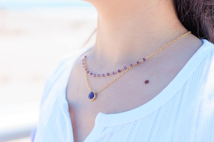 Layering Necklace for Women, Premium Layered Gold Healing Crytsal Necklaces - Tarnish Free 18K Gold Vermeil Certified S925 Classic Stack Necklace Gold Jewelry for Women - Mothers Day Gifts for Mom Wife