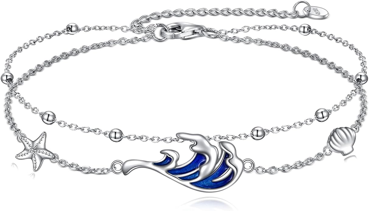 AOBOCO 925 Sterling Silver Anklet for Women Crystal Butterfly Dragonfly Evil Eye Ankle Bracelet Ankle Summer Beach Jewelry Gifts