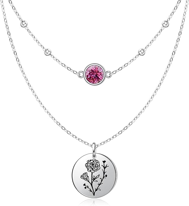 Layered Necklaces for Women S925 Sterling Silver 14k Gold Plated Cross Jesus Tulip Birth Month Flower Necklace Pendant Jewelry Mothers Day Birthday Gifts