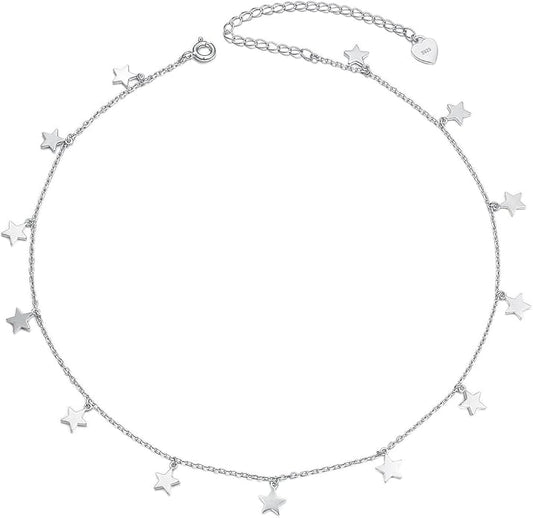 Sterling Silver Jewelry Choker Necklace Pendant Disc Chain Statement Necklace For Women 13+3 inches