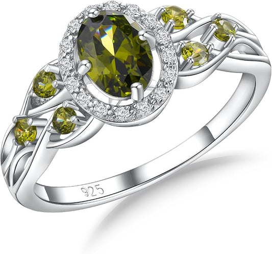 925 Sterling Silver Celtic Knot Engagement Ring for Women Moissanite/Cubic Zirconia Inlaid Oval Shaped Birthstone Rings Cocktail Wedding Birthday Jewelry(with Box)