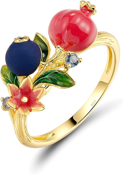 Santuzza 925 Sterling Silver Enamel Flower Ring for Women