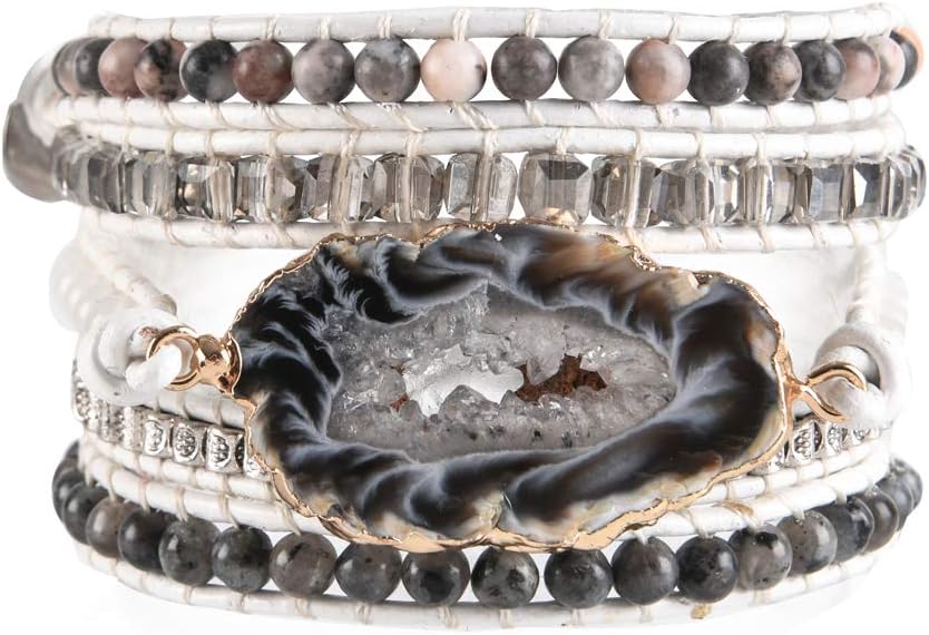 YGLINE Boho Handmade Wrap Leather Tube Crystal Stone Bracelet for Women