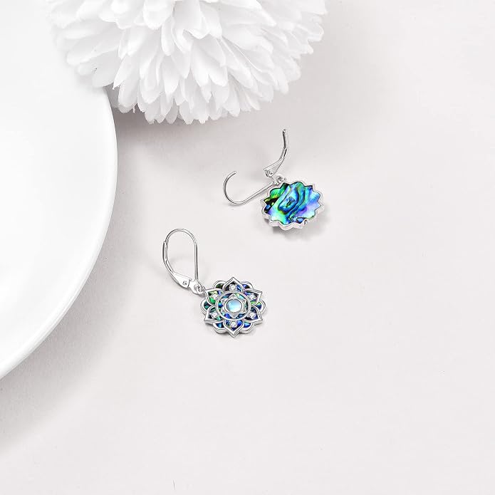 Lotus Earrings Sterling Silver Lotus Flower Dangle Drop Earrings Yoga Jewelry Gifts for Women