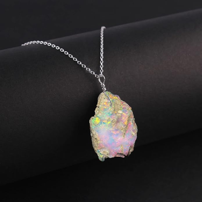 Natural Gemstone Pendant Necklace for Women Handmade Birthstone Healing Crystal Jewelry Chain 20" Stone Birthday Christmas Wedding Gifts for Her