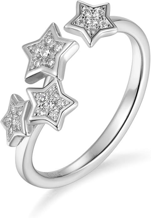 Moissanite Flower/Butterfly/Star Pretty Open Ring for Women, Adjustable Ring, Solid 925 Sterling Silver with Gold Plated, Stackable Ring, Birthday Valentines Anniversary Mothers Day Ideal Gift for Her