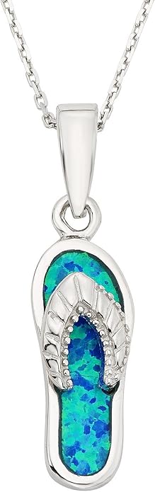 Created Blue Opal Ocean Necklace for Women, 925 Sterling Silver Pendant, 18 Inch Chain, Beach and Sea Life Jewelry Collection