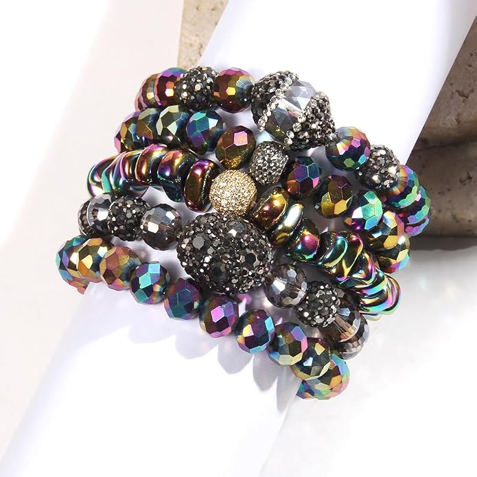 Yomisa 5PCS 6PCS Natural Boho Beaded Bracelets/Bangle for Women Men,Healing Turquoise Jasper Agate Crystal Gemstone Stone Chakra Multilayer Wrap Bohemian Handmade Jewelry Beads Stretch Bracelet Set