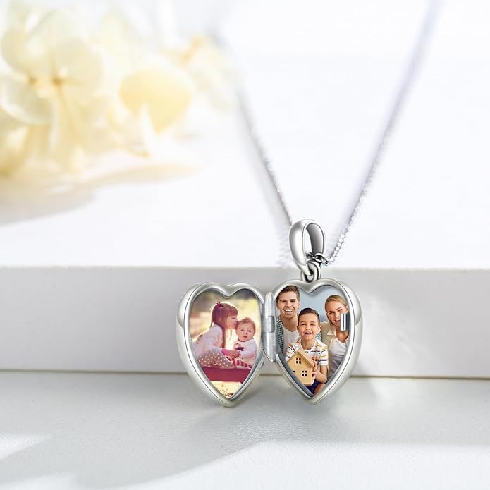 MEDWISE 925 Sterling Silver Locket Necklace That Holds Pictures Photo Necklace Oxidized Rose Flower/Sunflower/Compass/Celtic Heart Pendnat Lockets Gifts for Women Birthday Christmas Gifts