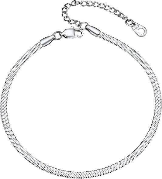 GoldChic Adjustbale Link Chain Anklet for Women Summer Jewelry, 316L Stainless Steel Figaro/Wheat/Twist Rope/Cuban Foot Bracelet-Waterproof, Resizable 9"-12" (Gift Box Included)