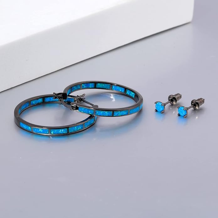 CiNily Opal Hoop Earrings,Women Jewelry Rhodium Plated/Rose Gold or Yellow Gold Plated Gemstone Big Hoop Earrings 32mm
