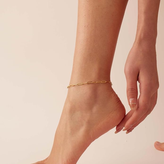 Dainty Ankle Bracelets for Women 18K Gold Plated Satellite Beaded Herringbone Lip Chain Anklets Simple Minimalist Summer Beach Foot Jewelry Christmas Gifts