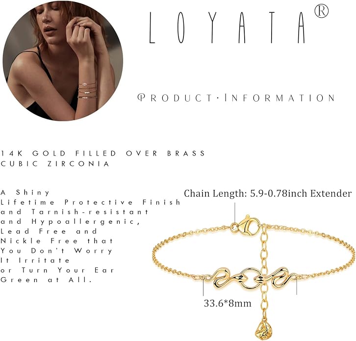 LOYATA Gold Bracelet Gold 14K Gold Filled Dainty Chain Simple Jewelry Gift for Women