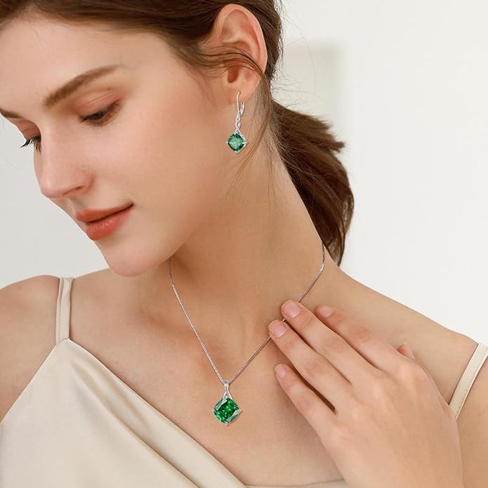 Square Cut Birthstone Necklace for Women Hypoallerg 925 Sterling Silver Cubic Zirconia Necklace Simple Jewelry for Her