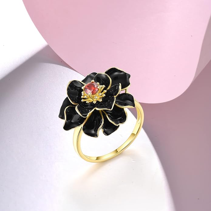 Santuzza 925 Sterling Silver Enamel Flower Statement Ring for Women