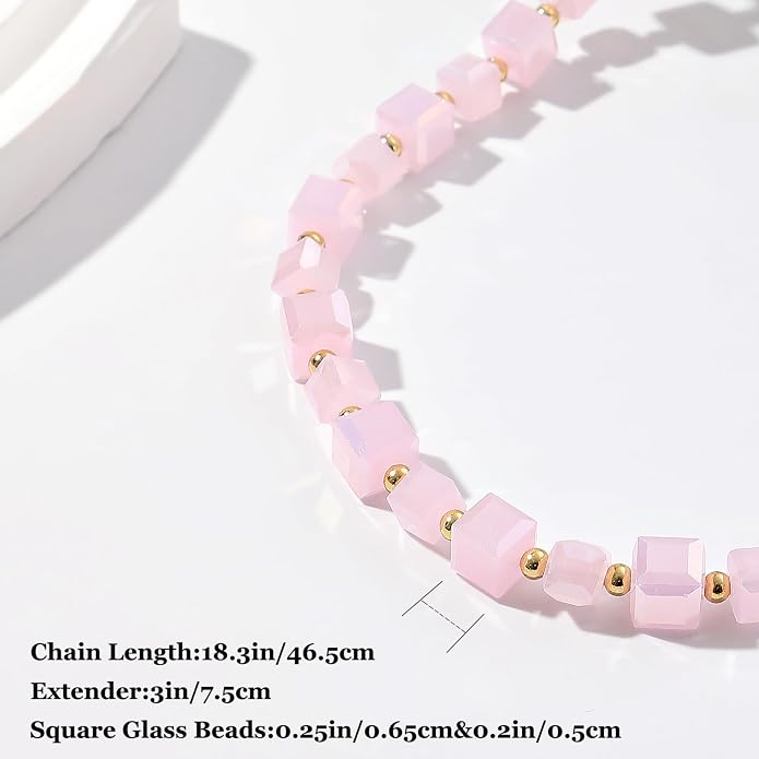 LALAPPLE Colorful Beaded Gemstone Necklace for Women, Boho Rainbow Bead Choker with Natural Stone Crystal Beads, Handmade Summer Beach Necklace Jewelry