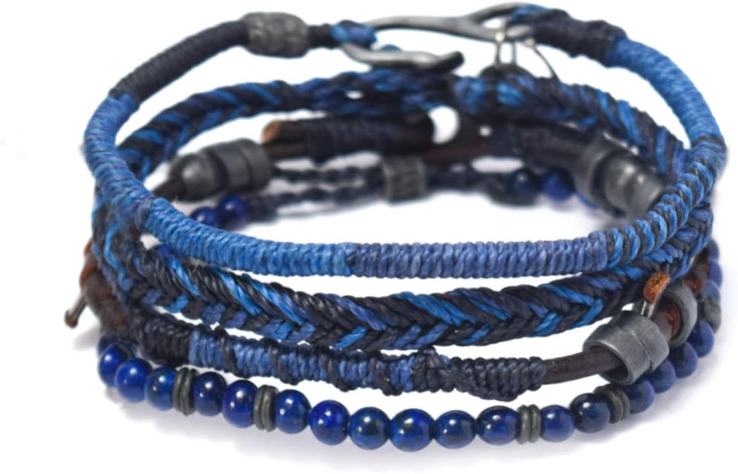Wakami Earth Charm Bracelet Stack | Braided Beaded Stackable Bracelets for Women | Waterproof Fair Trade Handmade Boho Jewelry for Women and Men