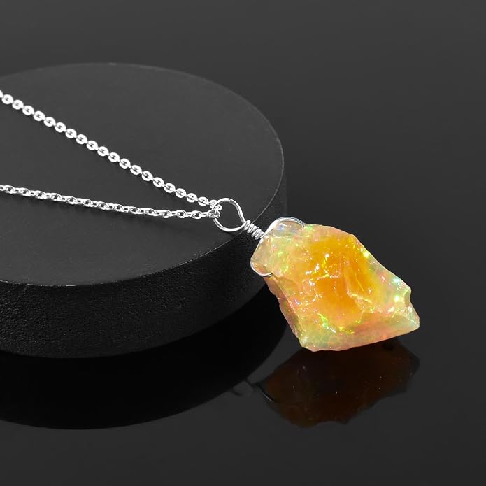Natural Raw Crystal Rough Gemstone Pendant Necklace For Women, Chakra Healing Stones, Birthstone Jewelry, Rhodium Plated 925 Sterling Silver Chain 18 inch, Birthday Gift