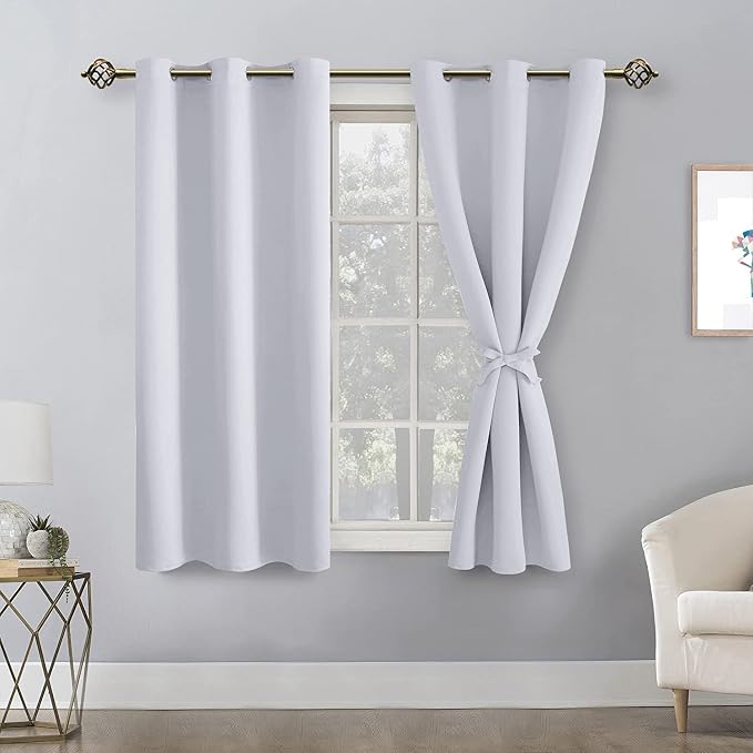 Hiasan Blackout Curtains for Bedroom - Thermal Insulated & Energy Saving Window Curtains for Living Room, 2 Drape Panels Sewn with Tiebacks, Greyish White, 38 x 54 Inch