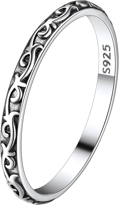 Suplight S925 Sterling Silver Celtic Knot/Evil Eye/Infinity Symbol Band Ring, 2/3/5/8mm Vintage Finger Thumb Ring for Women Size 4-13 (with Gift Box)