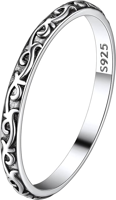 Suplight S925 Sterling Silver Celtic Knot/Evil Eye/Infinity Symbol Band Ring, 2/3/5/8mm Vintage Finger Thumb Ring for Women Size 4-13 (with Gift Box)