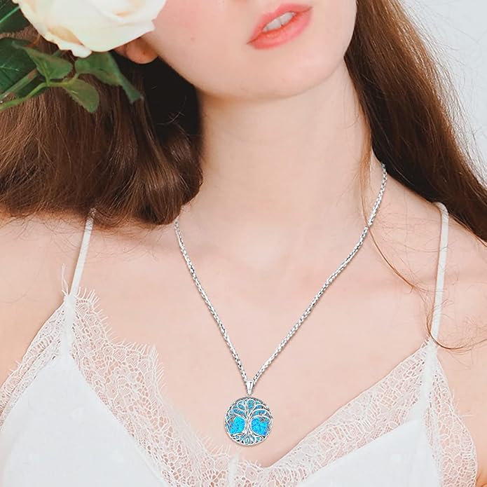 Jewelry Gifts - Tree of Life Necklace Sterling Silver Abalone Shell/Opal/Moonstone/Black Onyx/Turquoise/Malachite/Crystal Family Tree of Life Jewelry for Women Men