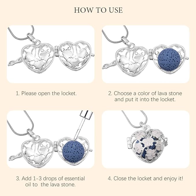 INFUSEU Essential Oil Necklace Lotus Flower Aromatherapy Pendant Scent Diffuser Anxiety Jewelry Spiritual Meditation Gifts Stash Lava Rock Stone Holder Cage
