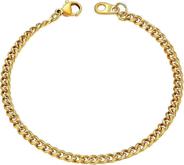 U7 Link Bracelets for Men, Cuban Link/Rope/Watch Band Solid Bracelet, Silver Black Gold Color Wrist Bracelet 3/6/9/12/15mm Width, 6.5/7.5/8.3 Inch Length, Hand Chain Jewelry for Mens Women